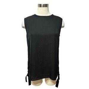 Vince 100% Silk Sleeveless Tie Side Blouse Womens 8 Black Sheer Top‎ Artsy NEW